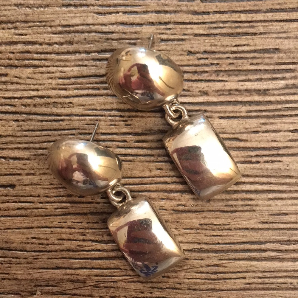 Vintage Silvertone Circle Rectangle Dangle Earring - image 7